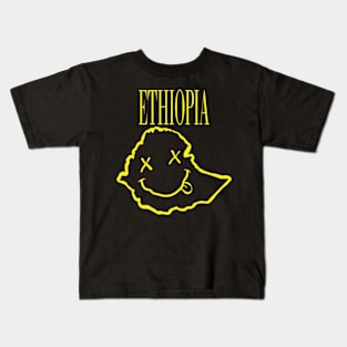 Vibrant Ethiopia x Eyes Happy Face: Unleash Your 90s Grunge Spirit! Kids T-Shirt